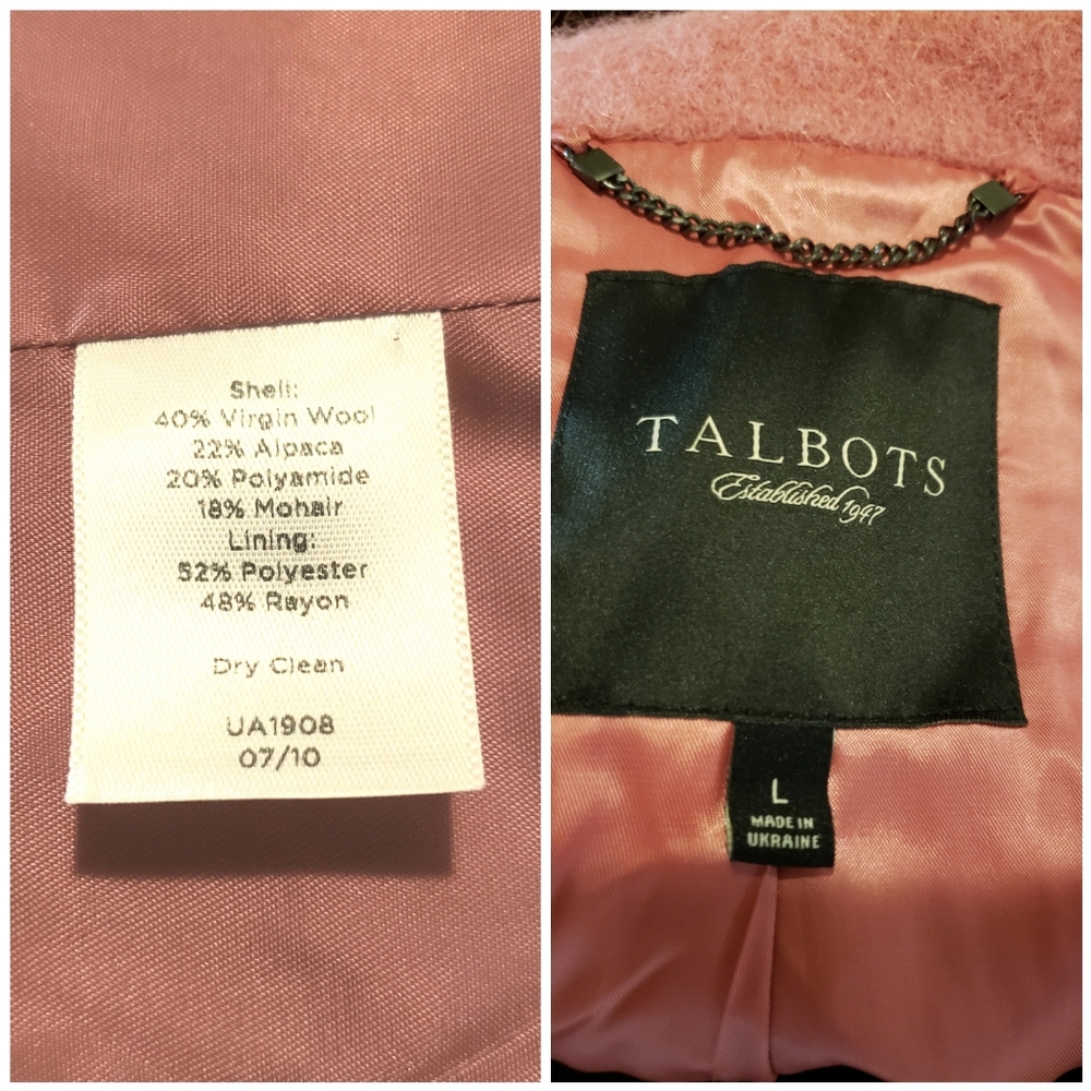 Talbots Wool/Aalpaca/Mohair Coat, Pink, Sz Lg - Picture 8 of 8